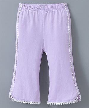 Kookie Kids Cotton Full Length Lounge Pants with Lace Detailing - Purple
