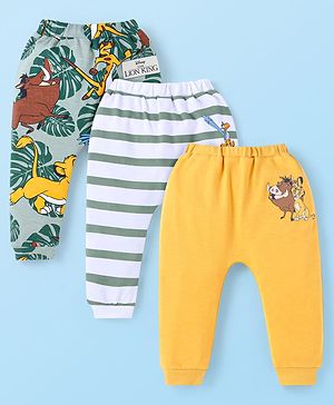 Babyhug Disney Interlock Knit Full Length Diaper Leggings With The Lion King Graphics Pack of 3 - Grey White & Yellow