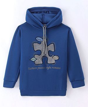 Rikidoos Cotton Full Sleeves Typography Printed Hooded Sweatshirt - Royal Blue