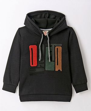 Rikidoos Cotton Full Sleeves Typography Printed Hooded Sweatshirt - Black