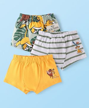 Babyhug Disney Lycra Knit Briefs with The Lion King Graphics Pack Of 3 - Yellow Grey & Olive Green