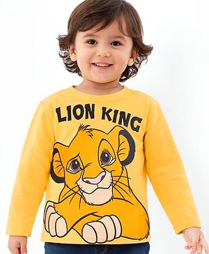 Babyhug Disney Single Jersey Full Sleeves T-Shirt with Lion King Print - Yellow