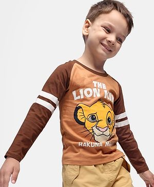 Babyhug Disney Single Jersey Knit Full Raglan Sleeves  T-shirt With Lion King Graphics - Brown
