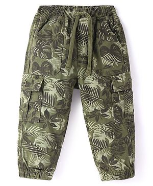 Babyhug Cotton Woven Full Length Trouser With Camouflage Print - Olive Green