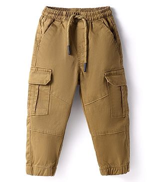 Babyhug Cotton Lycra Woven Full Length Solid Colour Stretchable Trousers  - Brown