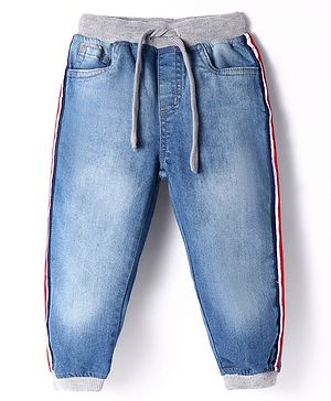 Babyhug Cotton Blend Denim Washed Joggers with Stretch - Blue