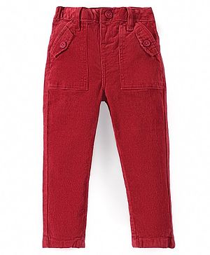 Babyhug Cotton Woven Full Length Solid Colour Corduroy Pants with Stretch - Red