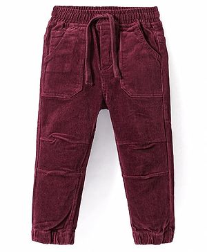 Babyhug Cotton Lycra Woven Full Length Corduroy Pants with Stretch Solid Color - Maroon