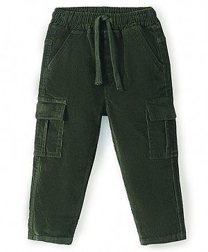 Babyhug Cotton Lycra Woven Full Length Corduroy Pants - Olive Green