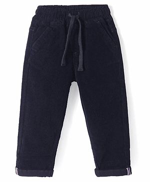 Babyhug Cotton Lycra Woven Full Length Corduroy Pants - Black