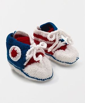 Mayra Knits Canvas Booties - White & Blue