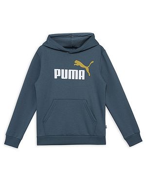 PUMA Full Sleeves Brand Name Printed Hooded Sweatshirt - Grey