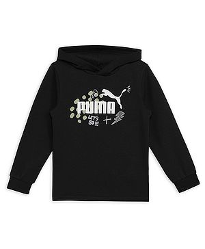 PUMA Full Sleeves Brand Name Printed Hooded Sweatshirt - Black