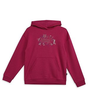 PUMA Cotton Full Sleeves Brand Logo Printed Hooded Sweatshirt - Pink