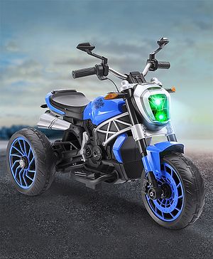 Babyhug Super Harley Kids Three Wheel Battery Operated Ride on Bike With Music & Lights - Blue