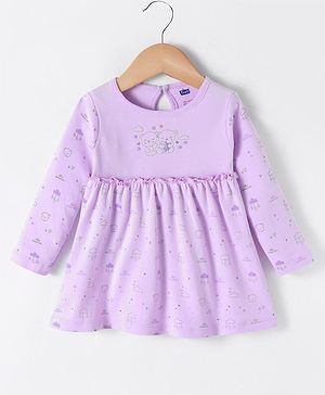 Simply Interlock Full Sleeves Frock With Teddy Print - Lilac