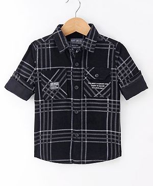 Ruff Cotton Woven Full Sleeves Checkered Shirt - Black