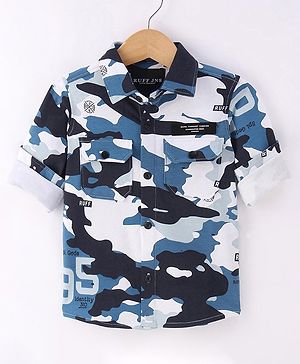 Ruff Terry Woven Full Sleeves Shirt With Camouflage Design - Blue