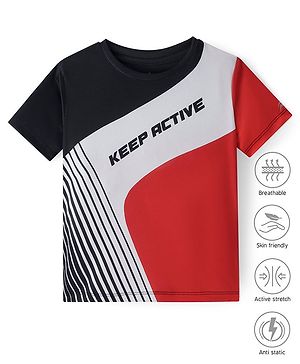 Pine Active Knit Half Sleeves T-Shirt With Colour Block & Text Print - Multi Colour
