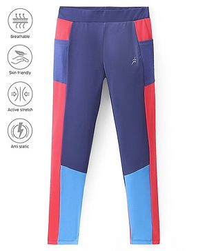 Pine Active Knit Full Length Super Stretch Leggings With Cut & Sew Design - Red & Blue