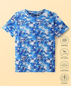 Pine Active Half Sleeves Pixel Printed T-shirt - Blue