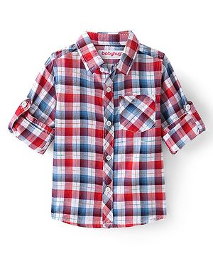 Babyhug Cotton Woven Full Sleeves Checks Shirt - Red White & Blue