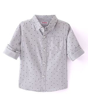 Babyhug Cotton Woven Full Sleeves Printed Shirt - Light Grey