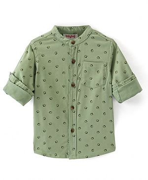 Babyhug Cotton Woven Full Sleeves Mandarin Collared Printed Shirt - Green