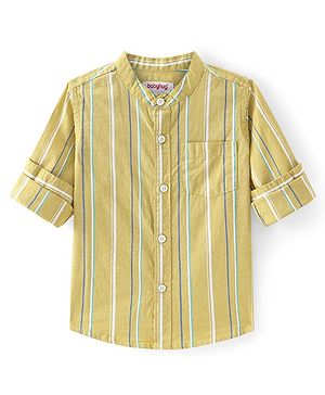 Babyhug Cotton Woven Full Sleeves Mandarin Collar Striped Kurta Shirt -Light Yellow