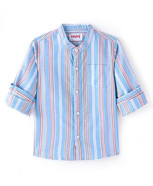 Babyhug Cotton Woven Full Sleeves Mandarin Collar Striped Shirt - Blue