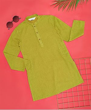 Indus Route by Pantaloons Cotton Full Sleeves Abstract Printed Kurta - Green
