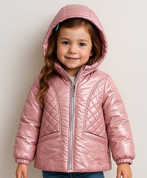 Babyhug Woven Full Sleeves Padded Hooded Jacket with Quilted Design & Solid Colour - Pink