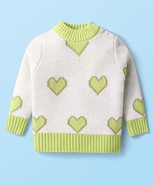 Babyhug Knitted Full Sleeves Pullover Sweater With Heart Design - Off White Babyhug Knitted Full Sleeves Pullover Sweater With Heart Design - Off White