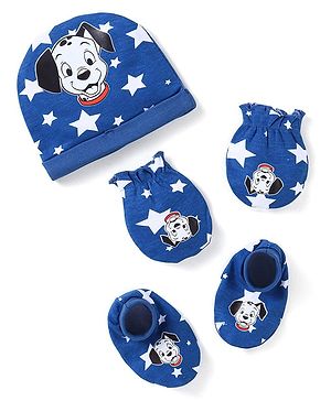 Babyhug Disney Interlock Knit Cap Mittens Booties with Disney Dalmatians Graphics Navy Blue - Diameter 10 cm