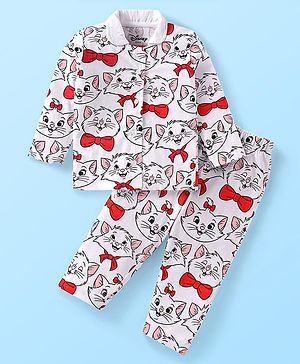 Babyhug Disney Interlock Knit Full Sleeves Night Suit With Aristocats Marie Graphics - White