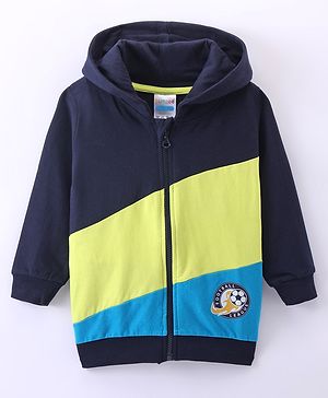 Bumzee Full Sleeves Colour Blocked Football Printed Sweat Jacket - Navy Blue