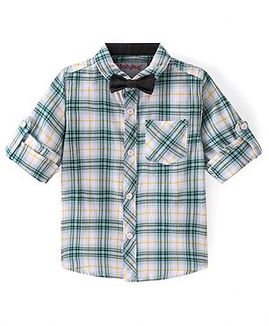 Babyhug Cotton Woven Full Sleeves Shirt with Checks & Bow Applique - White