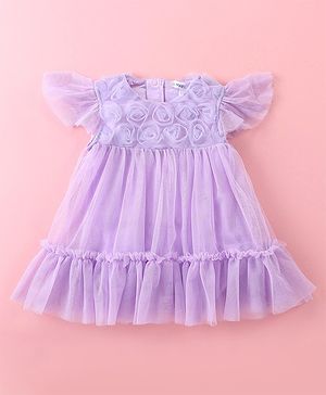 Mark & Mia Frill Sleeves Tiered Party Frock Style Onesie with Floral Applique - Lilac