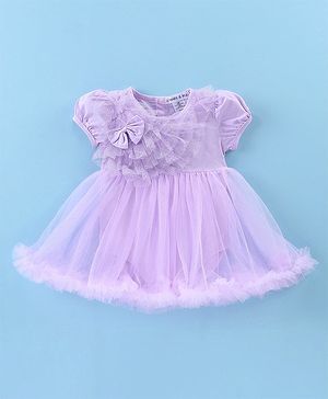 Mark & Mia Woven Sleeveless Party Frock with Bow Applique & Frill Detailing - Lavender