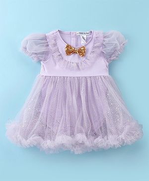 Mark & Mia Half Puffed Sleeves Party Frock Style  Onesie with Sequined Bow & Glitter Detailing  - Lilac