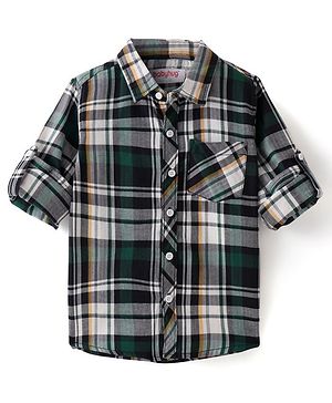 Babyhug Cotton Woven Full Sleeves Checkered Shirt - Green