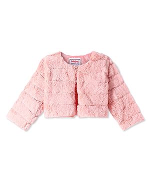 Babyhug Woven Full Sleeves Solid Colour Fur Winter Jacket - Pink