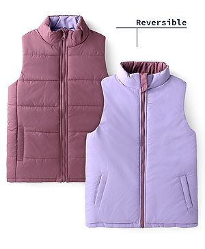 Pine Kids Woven Half Sleeves Reversible Padded Jacket with solid colour   - Plum