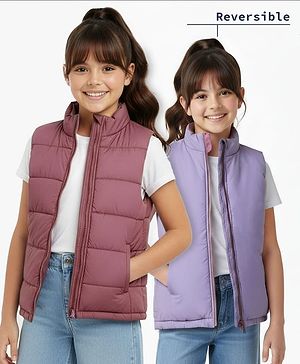 Pine Kids Woven Sleeveless Reversible Padded Jacket with solid colour   - Plum
