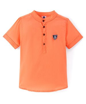 TONYBOY Cotton Half Sleeves Solid Shirt - Orange