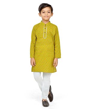 Teentaare Cotton Woven Full Sleeves Kurta Pyjama Set With Floral Print - Olive Green