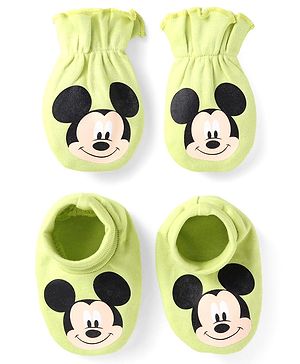Babyhug Disney Interlock Knit Mittens and Booties  With Mickey Mouse Graphics Pack of 2 - Green