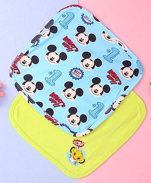 Babyhug Disney Interlock Knit Hand & Face Towels with Mickey Mouse Print Pack of 2 L 28 X B 28 cm - Blue & Limegreen