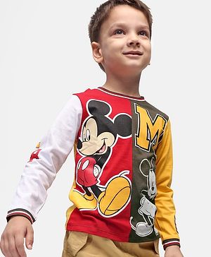 Babyhug Disney Single Jersey Cut & Sew Full Sleeves T-Shirt With Mickey Mouse Graphics - Red