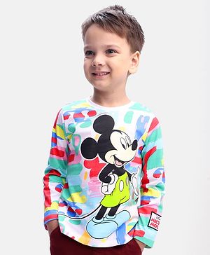 Babyhug Disney Single Jersey Full Sleeve T-Shirt With Mickey Mouse Graphics - White
